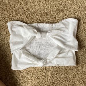 Aritzia Wilfred Strapless Bow tie Crop Top in White, XS